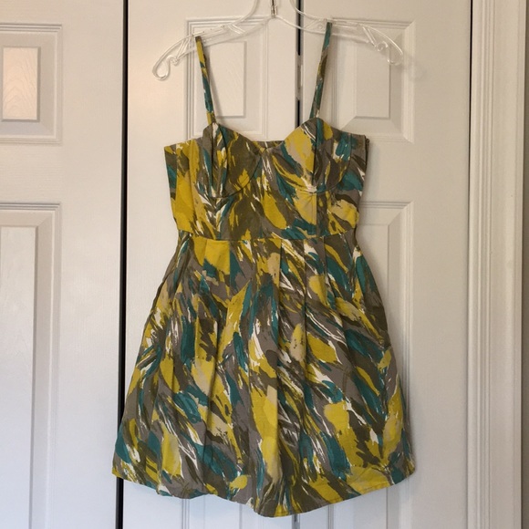 Dresses & Skirts - Blue, gray and yellow bustier flounce dress